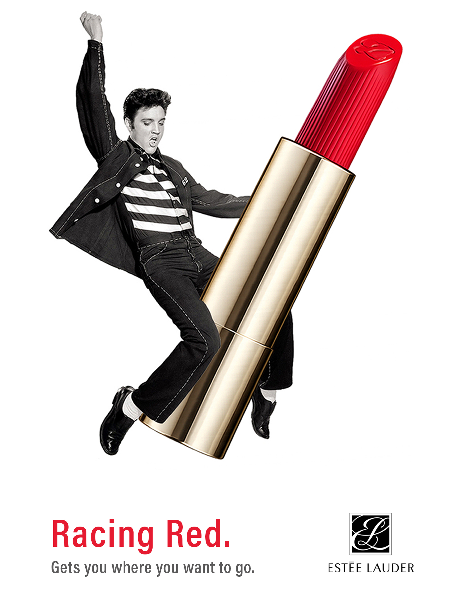 Spec ad campaign for Estee Lauder lipstick featuring Elvis Presley; Jane Rubin: Creative Director, Art Director, Designer, Copywriter; Copyright Jane Rubin 1995-96