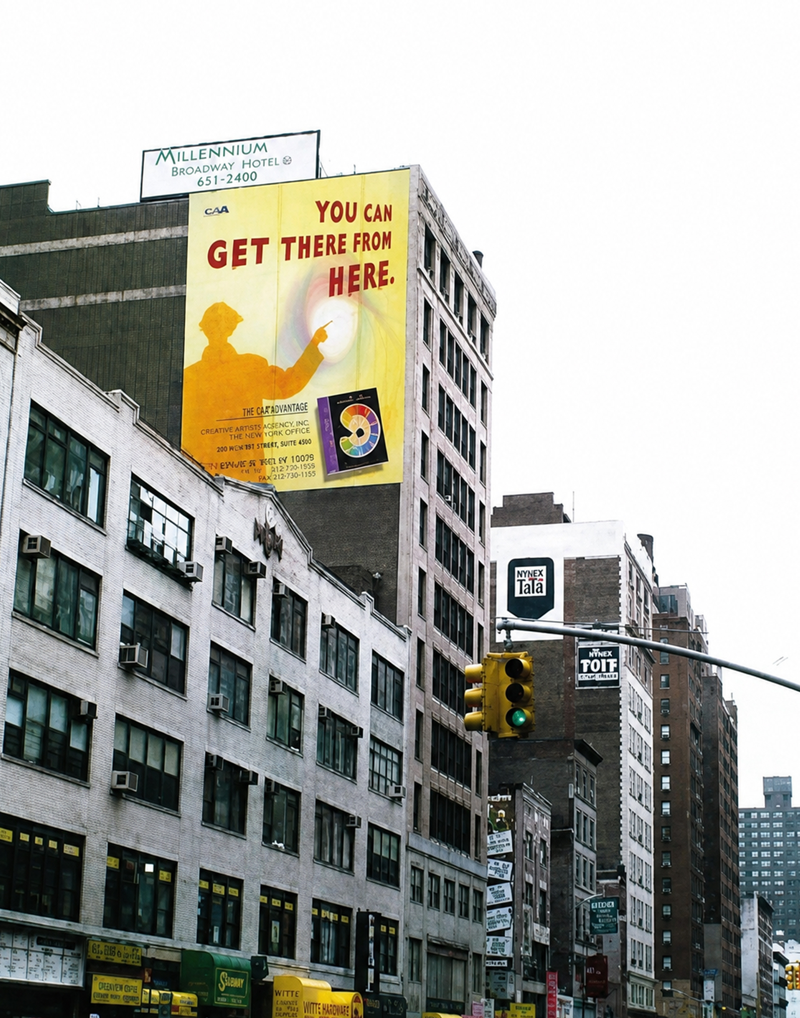 Jane Rubin was the Co-Creative Director, Art Director and Designer on this surrealistic cross-platform ad campaign for School Of Visual Arts created at McCabe and Company during 1996-97; this campaign was highly visible in New York City as: a mural on the SVA Building, subway, bus and phone posters, and full-page ad in the Village Voice.